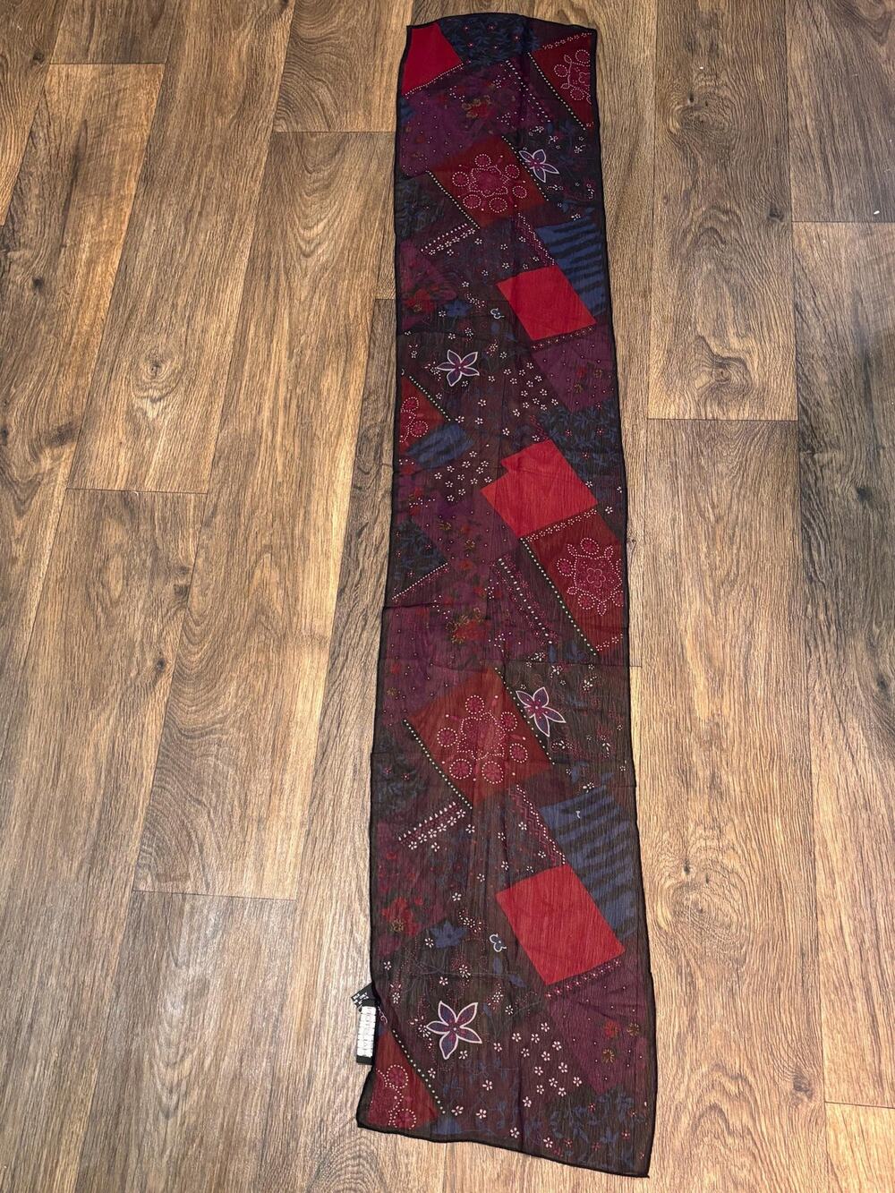 Halston Vintage Scarf Wrap Shawl Red Blue Multi Colored Women’s Silk